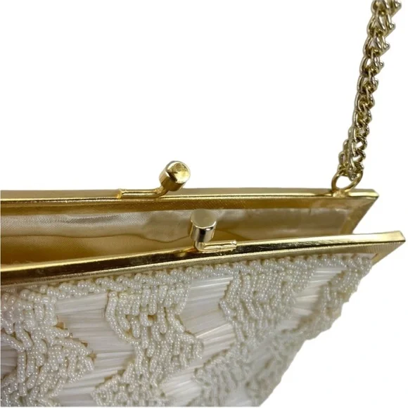 Vintage Hand Beaded Bag Ivory/Gold - Picture 5 of 14